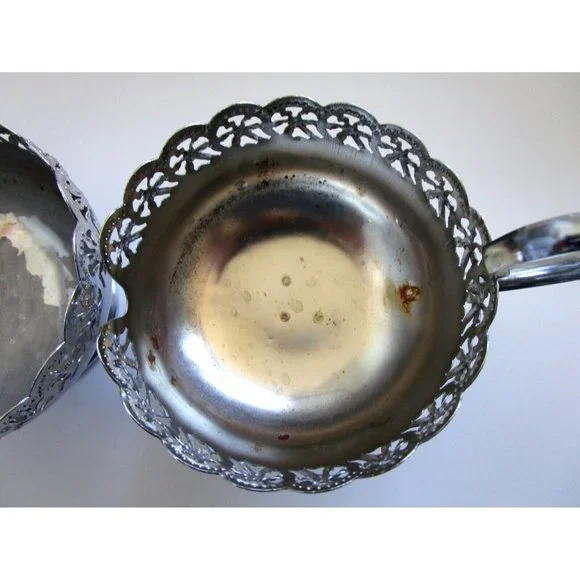 Cobalt Blue Glass and Silver Quality Plate Sugar and Creamer Set - England VTG - Picture 15 of 16